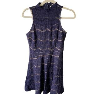 Elegant Navy Lace Mini Dress XS